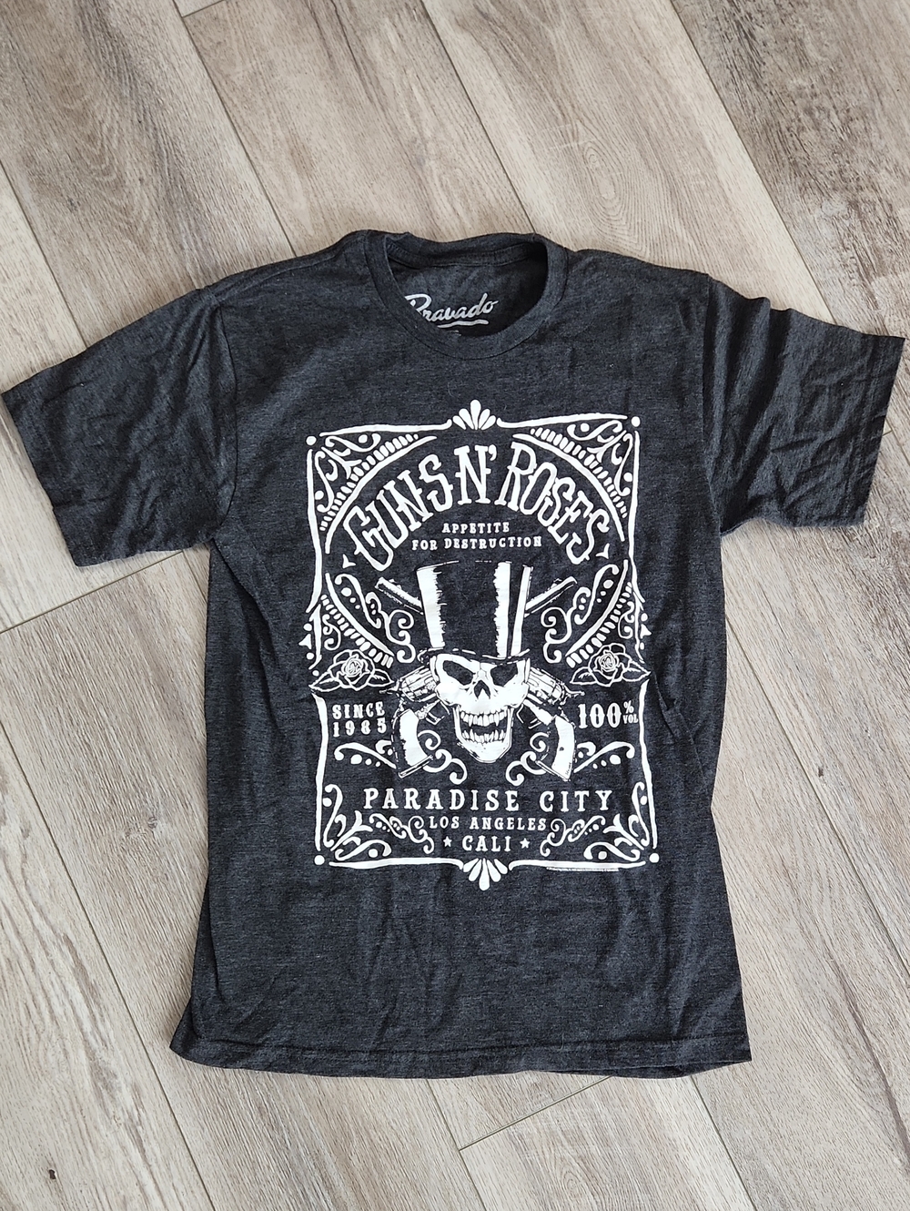 Bravado Charcoal Tee with White Guns N' Roses Graphic